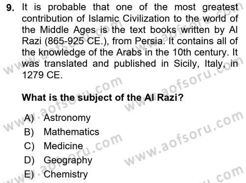 Contemporary World Civilizations Dersi 2021 - 2022 Yılı Yaz Okulu Sınav Soruları 9. Soru