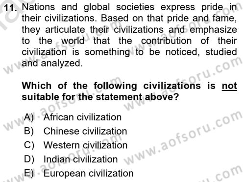 Contemporary World Civilizations Dersi 2022 - 2023 Yılı Yaz Okulu Sınav Soruları 11. Soru
