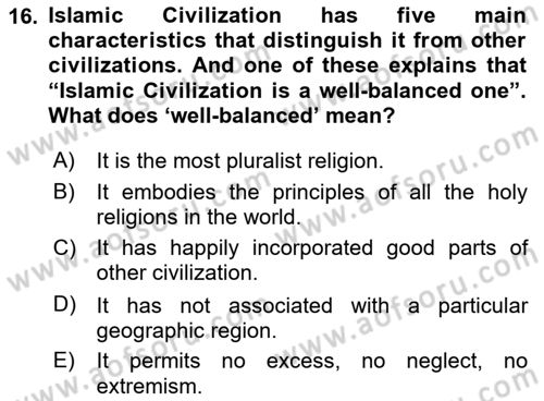 Contemporary World Civilizations Dersi 2022 - 2023 Yılı Yaz Okulu Sınav Soruları 16. Soru