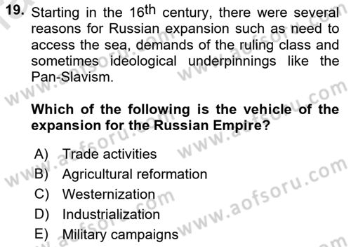 Contemporary World Civilizations Dersi 2022 - 2023 Yılı Yaz Okulu Sınav Soruları 19. Soru