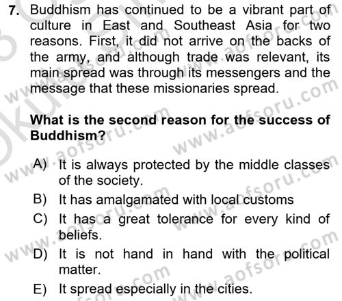 Contemporary World Civilizations Dersi 2022 - 2023 Yılı Yaz Okulu Sınav Soruları 7. Soru