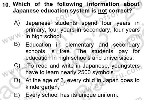 Contemporary World Civilizations Dersi 2023 - 2024 Yılı (Vize) Ara Sınav Soruları 10. Soru