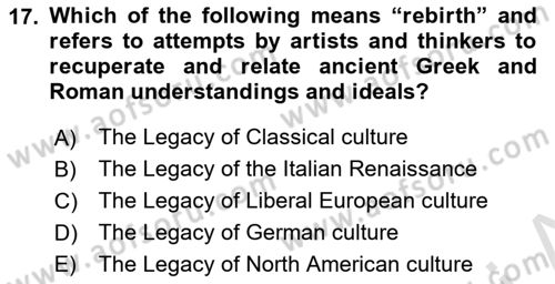 Contemporary World Civilizations Dersi 2023 - 2024 Yılı (Vize) Ara Sınav Soruları 17. Soru