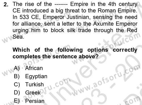 Contemporary World Civilizations Dersi 2023 - 2024 Yılı (Vize) Ara Sınav Soruları 2. Soru