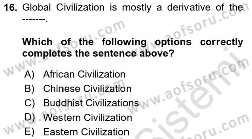 Contemporary World Civilizations Dersi 2023 - 2024 Yılı Yaz Okulu Sınav Soruları 16. Soru