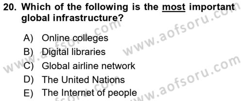Contemporary World Civilizations Dersi 2023 - 2024 Yılı Yaz Okulu Sınav Soruları 20. Soru