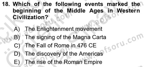 Contemporary World Civilizations Dersi 2024 - 2025 Yılı (Vize) Ara Sınav Soruları 18. Soru