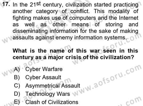 Contemporary World Civilizations Dersi 2024 - 2025 Yılı (Final) Dönem Sonu Sınav Soruları 17. Soru