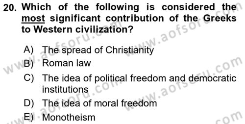 Contemporary World Civilizations Dersi 2025 - 2026 Yılı (Vize) Ara Sınav Soruları 20. Soru