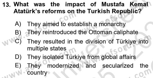 Contemporary World Civilizations Dersi 2025 - 2026 Yılı Yaz Okulu Sınav Soruları 13. Soru