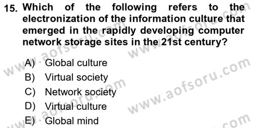 Contemporary World Civilizations Dersi 2025 - 2026 Yılı Yaz Okulu Sınav Soruları 15. Soru