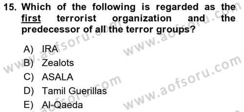 International Politics Dersi 2020 - 2021 Yılı Yaz Okulu Sınav Soruları 15. Soru