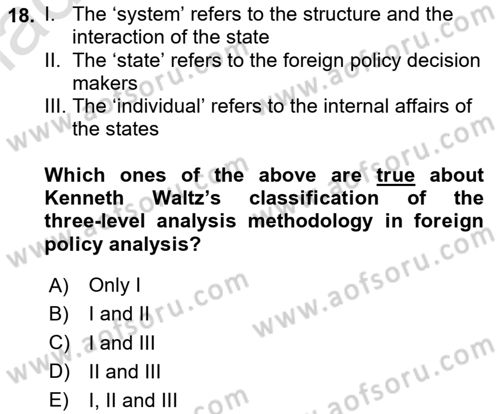International Politics Dersi 2020 - 2021 Yılı Yaz Okulu Sınav Soruları 18. Soru