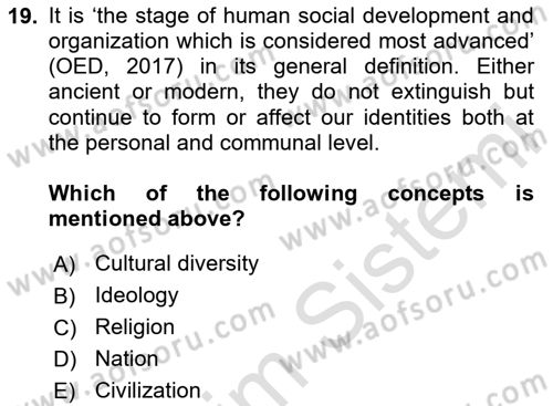 International Politics Dersi 2020 - 2021 Yılı Yaz Okulu Sınav Soruları 19. Soru