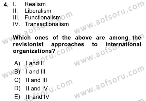 International Politics Dersi 2020 - 2021 Yılı Yaz Okulu Sınav Soruları 4. Soru
