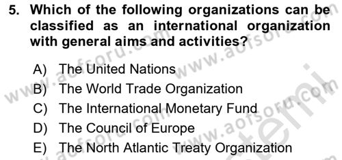 International Politics Dersi 2020 - 2021 Yılı Yaz Okulu Sınav Soruları 5. Soru