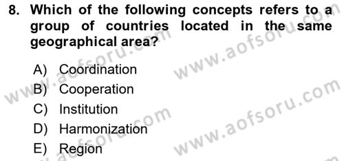 International Politics Dersi 2020 - 2021 Yılı Yaz Okulu Sınav Soruları 8. Soru