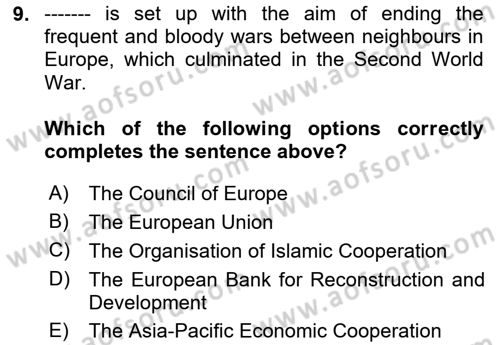 International Politics Dersi 2020 - 2021 Yılı Yaz Okulu Sınav Soruları 9. Soru