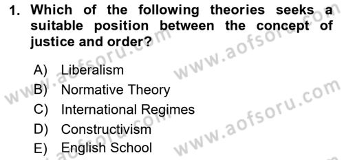 International Politics Dersi 2021 - 2022 Yılı (Vize) Ara Sınav Soruları 1. Soru