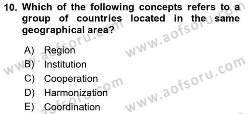 International Politics Dersi 2021 - 2022 Yılı (Vize) Ara Sınav Soruları 10. Soru