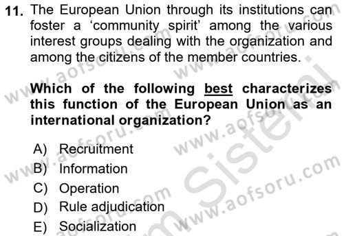 International Politics Dersi 2021 - 2022 Yılı (Vize) Ara Sınav Soruları 11. Soru