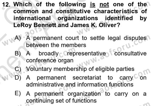 International Politics Dersi 2021 - 2022 Yılı (Vize) Ara Sınav Soruları 12. Soru