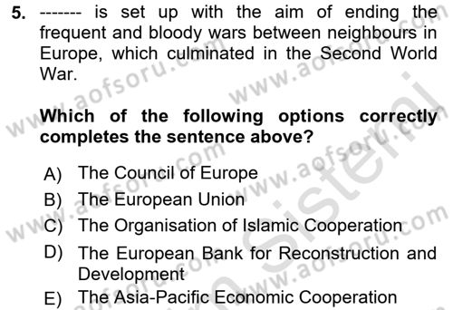 International Politics Dersi 2021 - 2022 Yılı (Vize) Ara Sınav Soruları 5. Soru