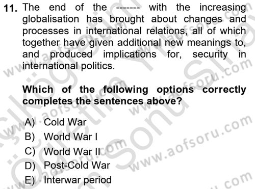 International Politics Dersi 2021 - 2022 Yılı (Final) Dönem Sonu Sınav Soruları 11. Soru