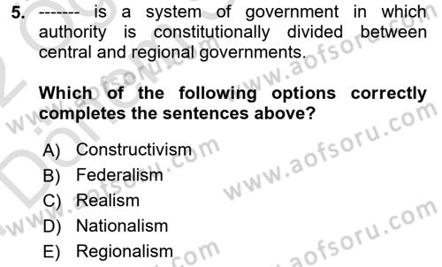 International Politics Dersi 2021 - 2022 Yılı (Final) Dönem Sonu Sınav Soruları 5. Soru