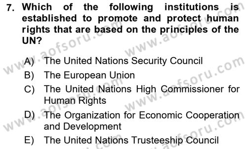 International Politics Dersi 2021 - 2022 Yılı (Final) Dönem Sonu Sınav Soruları 7. Soru
