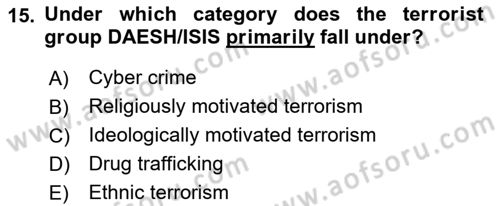 International Politics Dersi 2021 - 2022 Yılı Yaz Okulu Sınav Soruları 15. Soru
