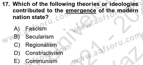 International Politics Dersi 2021 - 2022 Yılı Yaz Okulu Sınav Soruları 17. Soru