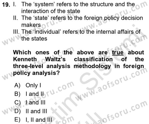 International Politics Dersi 2021 - 2022 Yılı Yaz Okulu Sınav Soruları 19. Soru