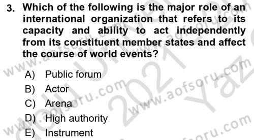 International Politics Dersi 2021 - 2022 Yılı Yaz Okulu Sınav Soruları 3. Soru