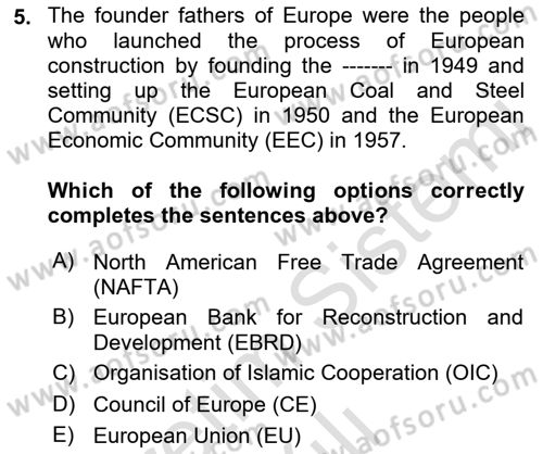 International Politics Dersi 2021 - 2022 Yılı Yaz Okulu Sınav Soruları 5. Soru