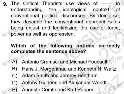 International Politics Dersi 2021 - 2022 Yılı Yaz Okulu Sınav Soruları 9. Soru