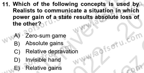 International Politics Dersi 2022 - 2023 Yılı Yaz Okulu Sınav Soruları 11. Soru