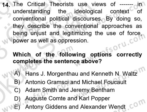 International Politics Dersi 2022 - 2023 Yılı Yaz Okulu Sınav Soruları 14. Soru