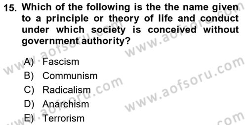 International Politics Dersi 2022 - 2023 Yılı Yaz Okulu Sınav Soruları 15. Soru