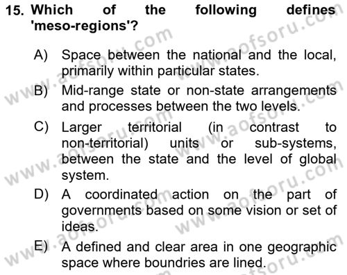International Politics Dersi 2023 - 2024 Yılı (Vize) Ara Sınav Soruları 15. Soru