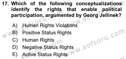 International Politics Dersi 2023 - 2024 Yılı (Vize) Ara Sınav Soruları 17. Soru