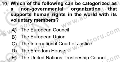 International Politics Dersi 2023 - 2024 Yılı (Vize) Ara Sınav Soruları 19. Soru