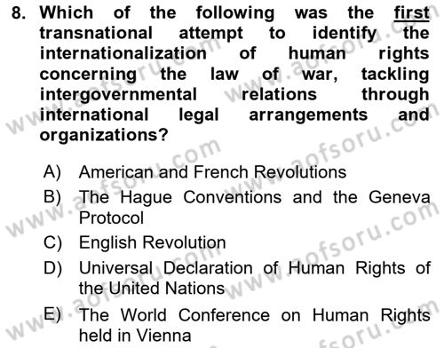 International Politics Dersi 2023 - 2024 Yılı (Final) Dönem Sonu Sınav Soruları 8. Soru