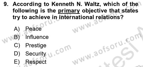 International Politics Dersi 2023 - 2024 Yılı (Final) Dönem Sonu Sınav Soruları 9. Soru
