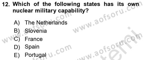 International Politics Dersi 2023 - 2024 Yılı Yaz Okulu Sınav Soruları 12. Soru