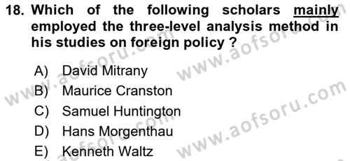 International Politics Dersi 2023 - 2024 Yılı Yaz Okulu Sınav Soruları 18. Soru