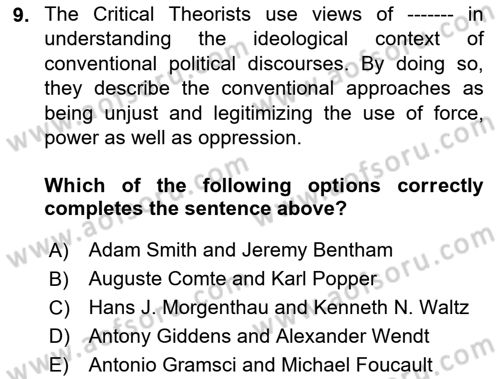 International Politics Dersi 2023 - 2024 Yılı Yaz Okulu Sınav Soruları 9. Soru