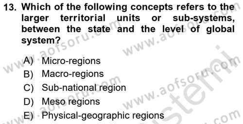 International Politics Dersi 2024 - 2025 Yılı (Vize) Ara Sınav Soruları 13. Soru