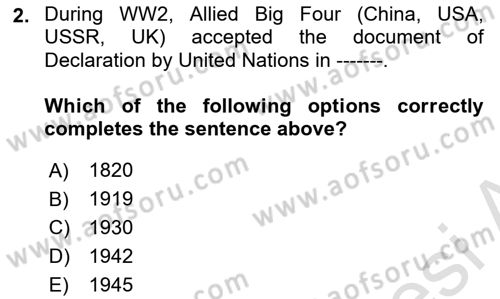 International Politics Dersi 2024 - 2025 Yılı (Vize) Ara Sınav Soruları 2. Soru