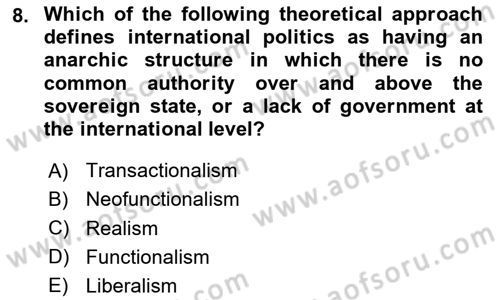 International Politics Dersi 2024 - 2025 Yılı (Vize) Ara Sınav Soruları 8. Soru